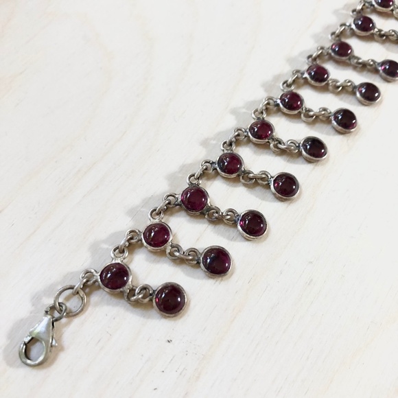 VINTAGE ANKLET Sterling Silver with 38 Garnet Cabochon Gemstones 10" EUC - Picture 4 of 5
